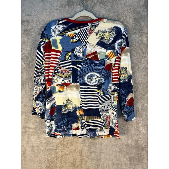 Take Two Blouse 1X Jersey Knit Nautical Sailing Sequin 3/4 Sleeve Country Club - Picture 5 of 6